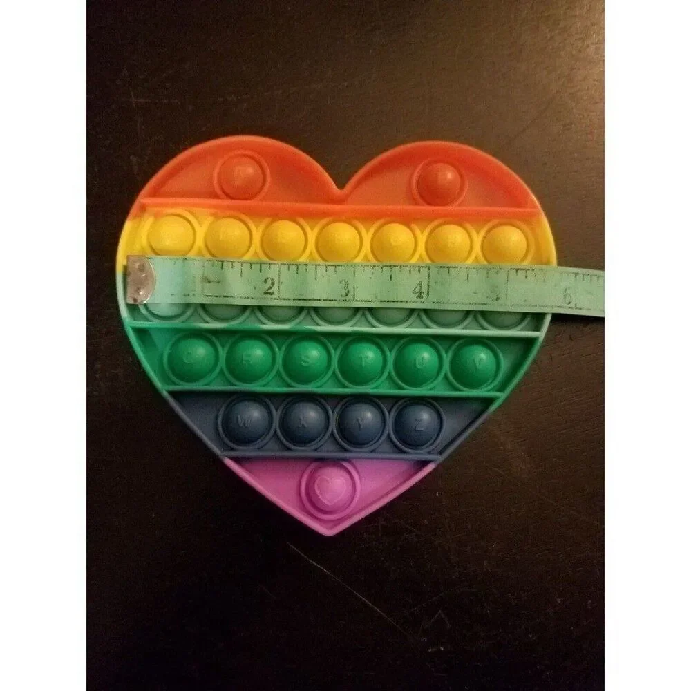 Fidget Toy Rainbow Love Heart Set Push Pop Bubble Rainbow Silicone Sensory